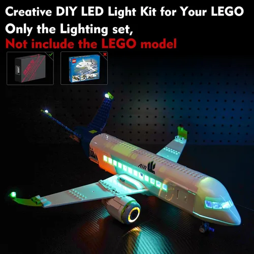 Vista 2 de LocoLee Kit de luz LED compatible con LEGO Passenger Airplane 60367, accesorios de iluminación creativa de bricolaje compatibles con LEGO 60367