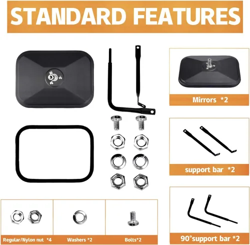 Vista 3 de JUSTTOP Espejos para puertas apagadas, espejos retrovisores laterales compatibles con Jeep Wrangler CJ YJ TJ JK JL & Unlimited, espejo de bisagra