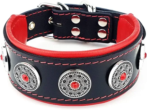 Vista 7 de Bestia Bijou - Collar de cuero para perro, collar de perro suave de 2 pulgadas de ancho con cojín ortopédico para mayor durabilidad y comodidad