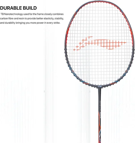 Vista 2 de Li-Ning Wind Lite 800 II - Raqueta de bádminton de grafito de carbono con cubierta completa para raqueta (gris oscuro/rojo)