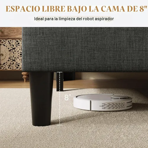 Vista 6 de SHA CERLIN - Base de cama tapizada King con cabecero, color gris oscuro