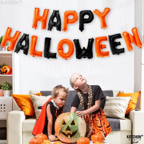 Vista 7 de KatchOn, Cartel de globos de Feliz Halloween, 16 pulgadas, paquete de 14, pancarta de feliz Halloween para decoraciones de fiesta de Halloween