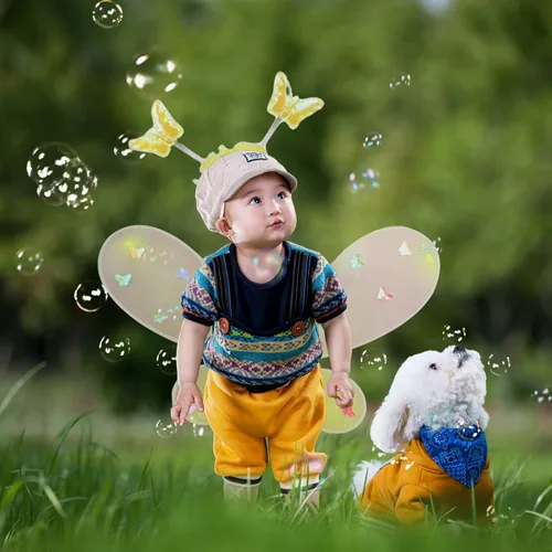 Vista 3 de 4Pcs Girls Fairy Halloween Costume, Light Up Layered Tulle Tutu Skirt + Fairy Wings & Hair Hoop + Wands