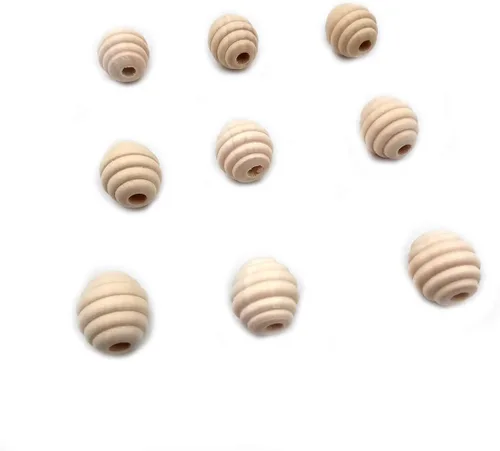 Vista 3 de 100 cuentas de colmena redondas de panal sueltas de madera sin terminar de 0.787 pulgadas, accesorios de decoración del hogar, accesorios