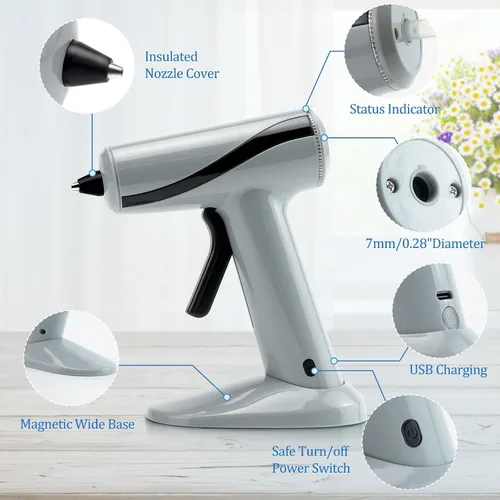 Vista 2 de Krightlink Pistola de pegamento caliente inalámbrica, kit de pistola de pegamento caliente recargable de precalentamiento rápido con 30 barras