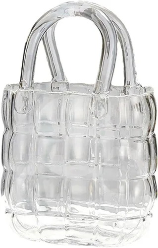 Vista 9 de Elegante jarrón de cristal para arreglos florales, diseño de bolso de boca ancha que mejora las bodas de granja, centros de mesa del hogar, Azul
