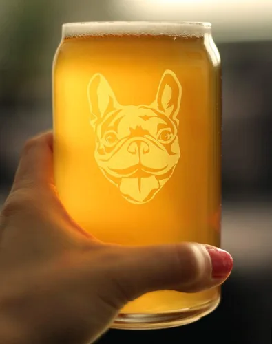 Vista 3 de Happy Frenchie - Vaso de cerveza – Decoración divertida y única con temática de perro bulldog francés y regalos para hombres y mujeres, 16 onzas