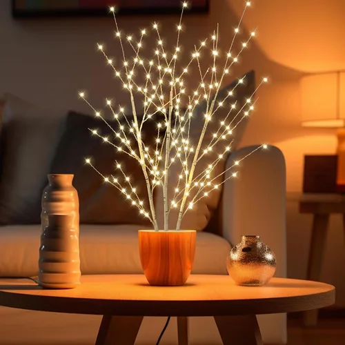 Vista 2 de Árbol de luz de abedul de 33 pulgadas con 180 luces LED, árbol iluminado parpadeante con temporizador, ramas ajustables de abedul para decoración