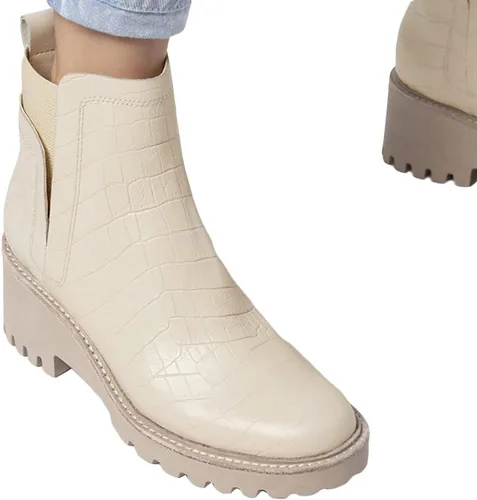 Vista 6 de Botines Chelsea con suela acanalada de plataforma para mujer, con tacón alto y grueso, antideslizante, de piel de gamuza sin cordones y a la moda