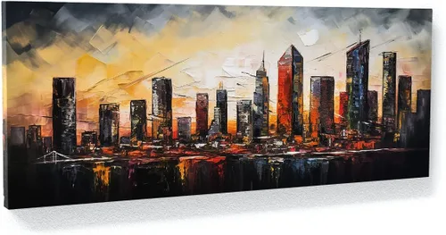Vista 13 de Sense Canvas Arte en lienzo de la ciudad de Los Ángeles 1, decoración del hogar, póster impreso, pintura pequeña de 20 x 8 / 0.75 pulgadas