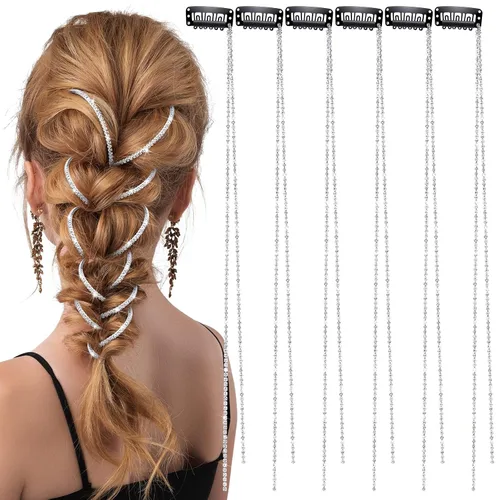 Vista 12 de Chunyin 6 Piezas Cadenas de Cabello con Diamantes de Imitación para Mujer Encanto de Perla Accesorios de Joyería para el Cabello con Diamantes