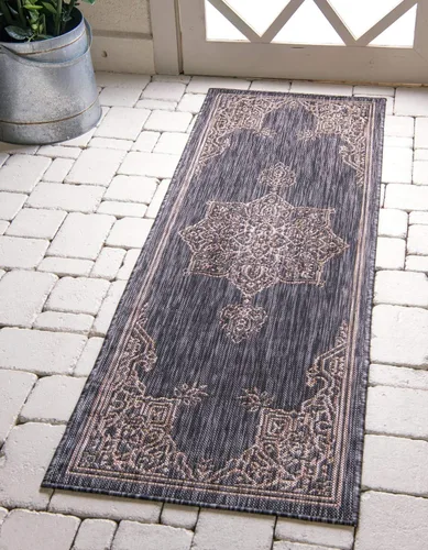 Vista 37 de Unique Loom Alfombra de la colección tradicional para exteriores, antigua (4 pies 1 pulgada, redonda, verde azulado/gris)