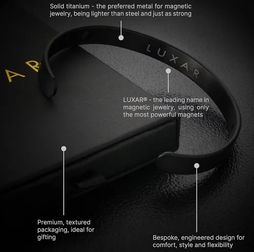 Vista 2 de LUXAR Pulsera de terapia magnética para hombre y mujer titanio sólido o cobre sólido sofisticado brazalete de titanio sólido con imanes