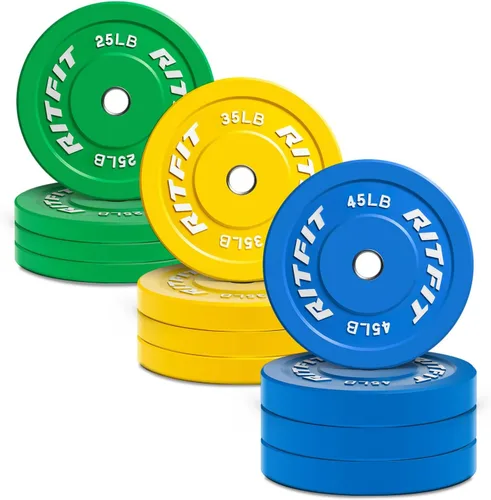 Vista 14 de RitFit Color Coded Bumper Plate, Olympic Bumper Plate for Barbell, 2-Inch Bumper Weight Plates With Steel Insert, rubber weight plates for Strength