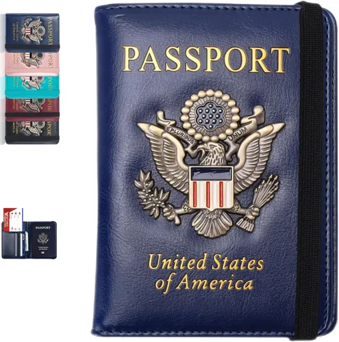 Vista 16 de Funda para pasaporte, cartera de viaje con bloqueo RFID, carteras para pasaporte, organización de pasaporte familiar, funda personalizada