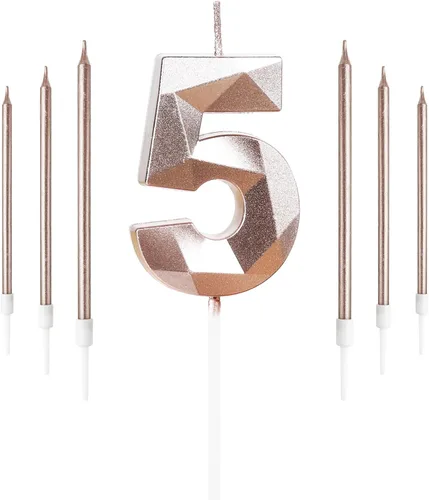Vista 16 de Vela rosa de cumpleaños número 1 con 6 velas largas, decoraciones de decoración de pastel para fiesta de niña de 1 año, suministros de celebración