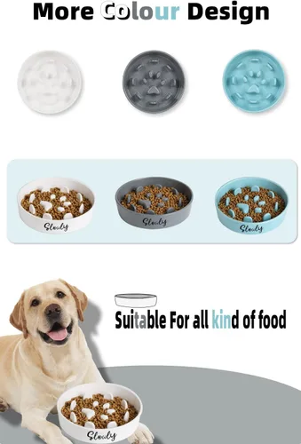 Vista 6 de Cuencos para perros de alimentación lenta, cuenco de cerámica para perros de tamaño mediano, color gris