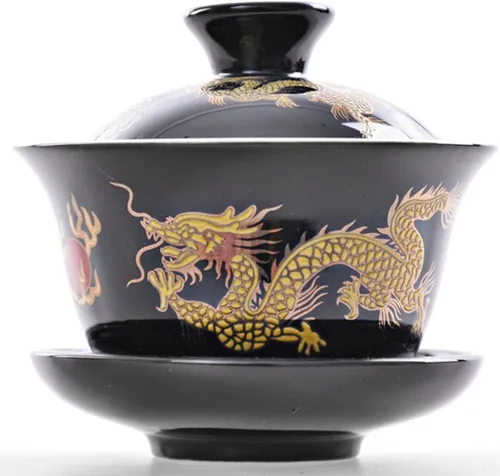 Vista 2 de Moyishi Juego de té de porcelana china Gaiwan Floral Dragon Tradition Sancai Tea Cup Tea Cup Tea Set Mejor Regalo (diseño de murciélago)