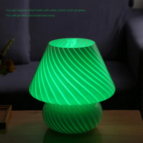 Vista 6 de BSOD Lámpara de seta con remolino, lámparas vintage de mesa de noche de 9.9 pulgadas, cristal de Murano translúcido blanco a rayas, luz nocturna