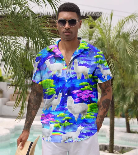 Vista 2 de ALISISTER Camisas de vestir novedosas para hombre, con botones, divertido patrón 3D, camisa hawaiana de verano, vacaciones y playa