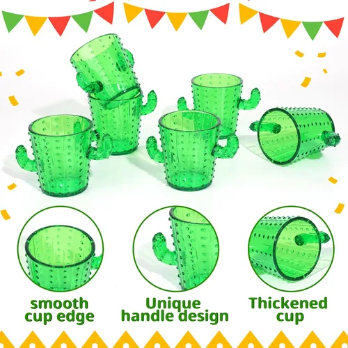 Vista 3 de 6 vasos de chupito de cactus verdes, vasos de plástico de 2 onzas Divertidas tazas de cactus para fiesta final, despedida de soltera, Cinco