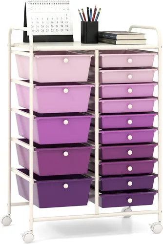 Vista 16 de LUARANE - Carrito rodante con 15 cajones, carrito de almacenamiento para manualidades con asas portátiles y ruedas con cerradura, organizador