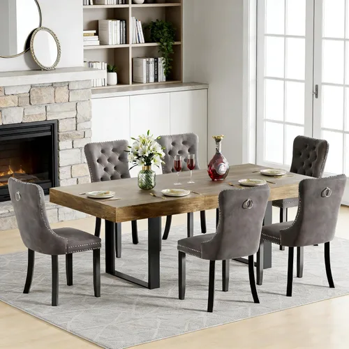 Vista 42 de Juego de mesa de comedor extensible de 5 piezas para 4, mesa de cocina de madera marrón de 63-78.7 pulgadas con 4 sillas acolchadas beige, juego