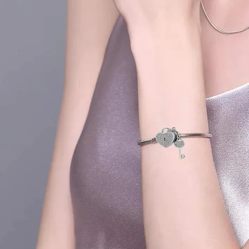 Vista 4 de NanMuc Key To My Heart Lock and Key Charms Beads para pulseras de abalorios para esposa novia