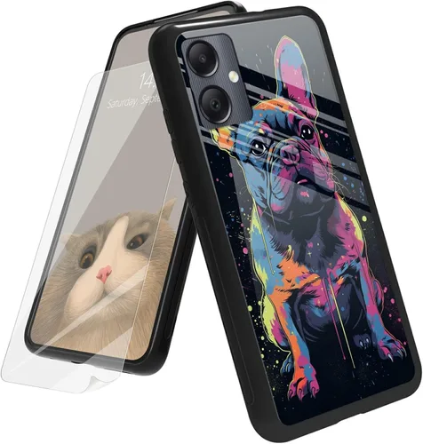 Vista 171 de Funda para Samsung Galaxy A12 5G con protector de pantalla, parte trasera de vidrio templado + TPU de silicona suave que absorbe los golpes