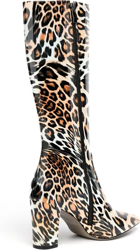 Vista 187 de AMBELIGHT Botas altas hasta la rodilla con cremallera y puntera puntiaguda para mujer, de patente sólida, tacón alto, 3.3 pulgadas
