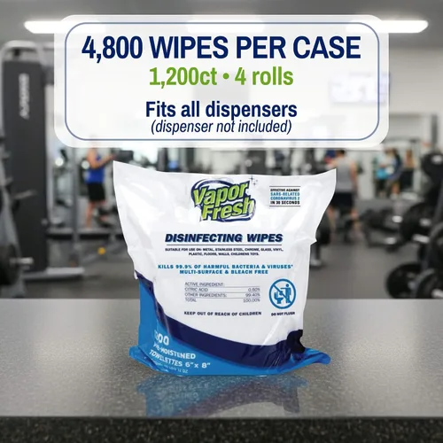 Vista 5 de Vapor Fresh Toallitas desinfectantes – 1200 unidades x 4 rollos (4,800 toallitas en total) desinfectante de grado comercial alimentado por plantas