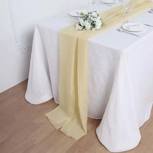 Vista 22 de Tableclothsfactory Camino de mesa de gasa de amatista de 22 x 80 pulgadas para bodas, fiestas, banquetes, decoración, ajuste rectangular y mesa