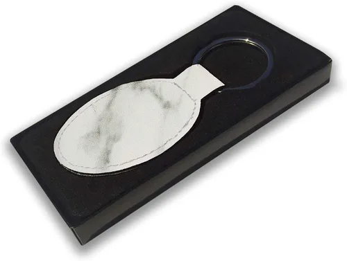 Vista 2 de LaserGram Llavero ovalado, cabeza de caballo 1, grabado personalizado incluido (mármol blanco)