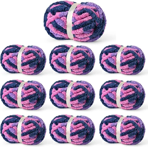 Vista 42 de Paquete de 10 hilos de chenilla jumbo gruesos, multicolor 10 azul-rosa-púrpura