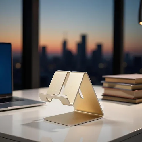 Vista 7 de Soporte de teléfono celular de aleación de aluminio dorado, soporte para teléfono celular, soporte de escritorio de aluminio sólido universal