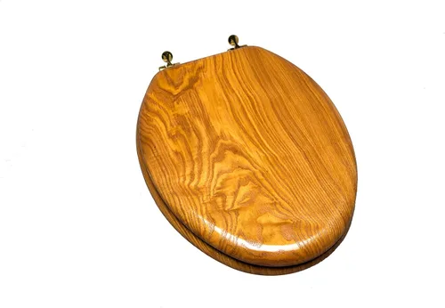 Vista 6 de 5Q1E4-17CH - Asiento de inodoro de madera natural con acabado decorativo, bisagra de poste único de madera y metal, alargado, roble claro con cromo