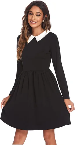 Vista 4 de POGTMM Womens Halloween Costume Dress Long Sleeve Black Dress Addmans Family Collar Dress