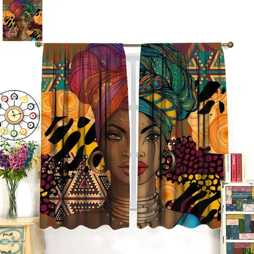 Vista 42 de Cortina de mujer africana, con estampado étnico tribal y étnico, reducción de ruido, para dormitorio, sala de estar, cortinas con aislamiento