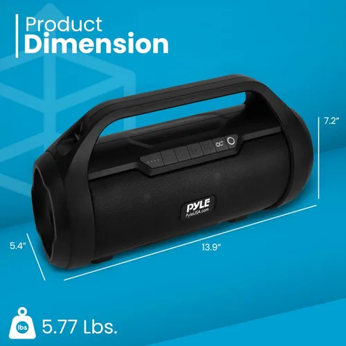 Vista 3 de Pyle Altavoz portátil Bluetooth Boombox – 40 W de potencia máxima, 2.0 canales recargable estilo barril altavoz con TWS, luces LED – entrada AUX
