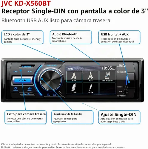 Vista 5 de JVC - KD-X560BT - Coche de medios digitales y receptor Bluetooth marino iPhone/Android/USB/AUX estéreo para automóvil con entrada de cámara trasera