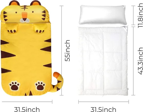 Vista 3 de Milo&Gabby Tom Tiger - Saco de dormir, almohada extraíble y relleno de edredón, algodón de 320 hilos