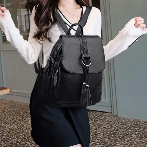 Vista 3 de Mochila de moda para mujer, monederos de PU con diseño multiusos, bolso con asa superior (color : negro, tamaño: 30 x 26 x 12)