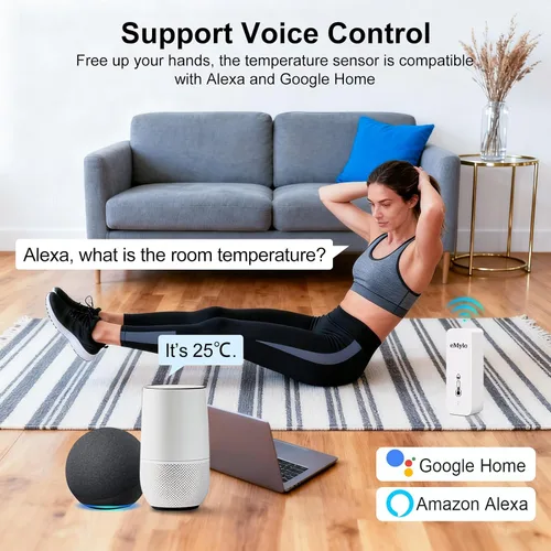 Vista 5 de eMylo WiFi Temperature Humidity Sensor, Wireless Indoor Thermometer Hygrometer with App Alert, Free Data Storage Export, Smart Temperature Humidity