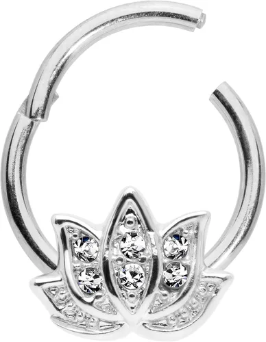 Vista 2 de Body Candy Anillo de acero PVD de 16 G, con bisagras, para pezón y cartílago, sin costuras, con flores de loto, 38 pulgadas