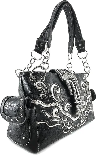 Vista 2 de Justin West - Bolso de mano con bordado floral y hebilla de diamantes de imitación con correa oculta