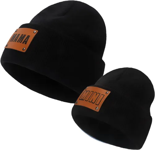 Vista 18 de Gorro para padres e hijos,Madre y bebé hija/hijo gorro de punto cálido de invierno,Gorro suave para niños
