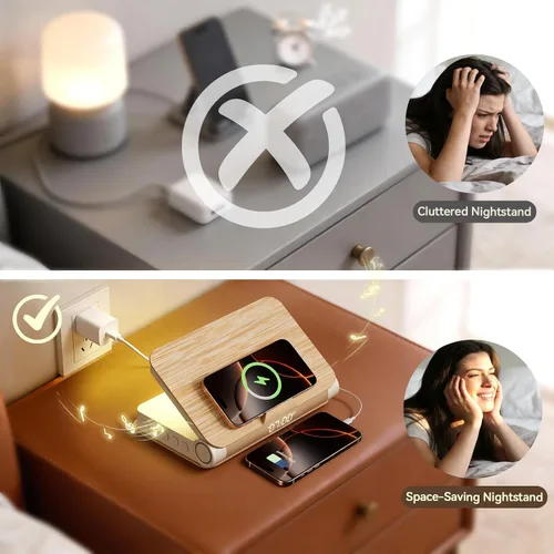 Vista 8 de Vivilumens Relojes Despertadores de Libro Cargador Inalámbrico Altavoz Bluetooth Lámpara de Amanecer Fuerte para Personas con Sueño Pesado Adultos