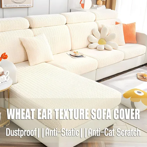 Vista 2 de Fundas elásticas para sofá modular en forma de L, con textura de oreja de trigo, fundas para sofá reclinable, protector de muebles antideslizante
