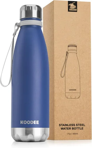 Vista 18 de koodee Botella de agua aislada (paquete de 2) botella de agua de doble pared de acero inoxidable 18/8, botella térmica de viaje con forma de cola