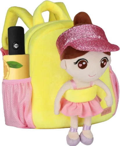 Vista 6 de JCFAFWR Mochilas para niñas de 2 a 4 años, mochila ligera y bonita para niños, mochila desmontable de felpa para preescolar, amarillo-M, Mochila